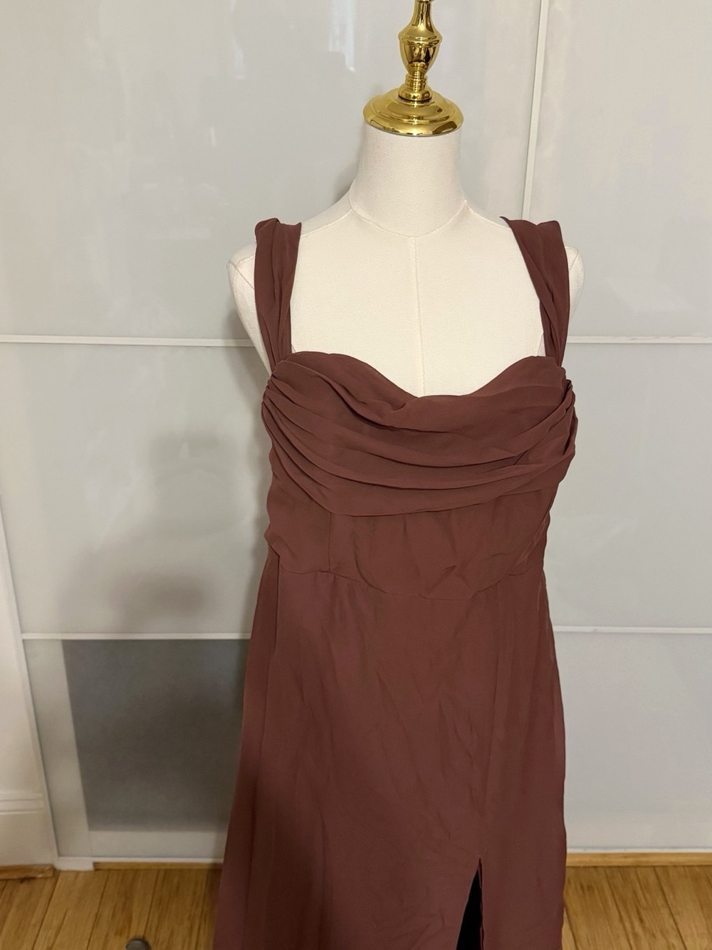 Birdy Grey Mauve Draped Maxi Dress with Front Slit - Picture 4 of 10